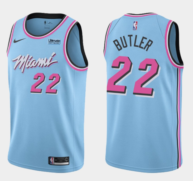 Men's Miami Heat #22 Jimmy Butler Blue City Edition Swingman Stitched Jersey